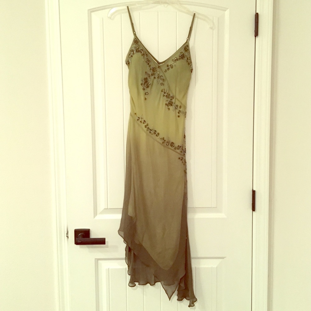Scala ombré green beaded formal dress